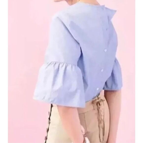J. Crew Button-Back Bell-Sleeve Top Blouse Peri Blue Coastal Gran Women’s Size 2 - Picture 1 of 10